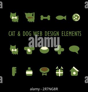 Symbole für Katzen, Hunde und andere Haustiere und Zubehör Stock Vektor