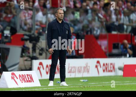 Trainer Hansi Flick von Deutschland beim internationalen Freundschaftsspiel zwischen Polen und Deutschland am 16. Juni 2023 bei PGE Narodowy in Warschau, Polen Stockfoto