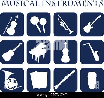 Musikinstrumente, Websymbolen, Silhouette Stock Vektor