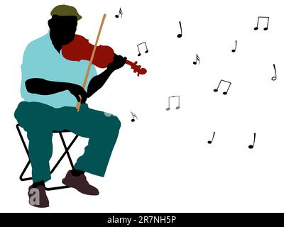 Ein Mann, der Violinsilhouette spielt, abstrakte Vektorkunstdarstellung Stock Vektor