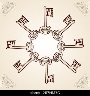 Mittelalterliche Schlüssel auf Ring auf hellbraunem Hintergrund Stock Vektor