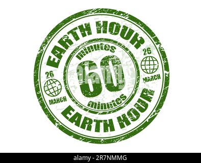 Grüner Grunge-Gummistempel mit dem Text Earth Hour im Stempel Stock Vektor