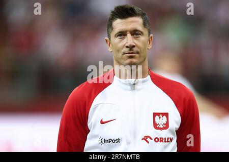 Warschau, Pologne. 16. Juni 2023. Robert Lewandowski aus Polen während des internationalen Freundschaftsspiels zwischen Polen und Deutschland am 16. Juni 2023 auf der PGE Narodowy in Warschau, Polen - Foto Piotr Matusewicz/DPPI Credit: DPPI Media/Alamy Live News Stockfoto