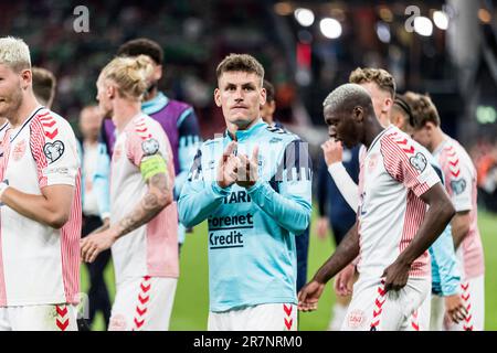 Kopenhagen, Dänemark. 16. Juni 2023. Joakim Maehle aus Dänemark nach dem UEFA Euro 2024 Qualifikationsspiel zwischen Dänemark und Nordirland bei Parken in Kopenhagen. (Foto: Gonzales Photo/Alamy Live News Stockfoto