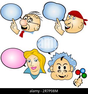 Eine Sammlung verschiedener Cartoon-Gesichter mit Ballon-Illustrationen Stock Vektor