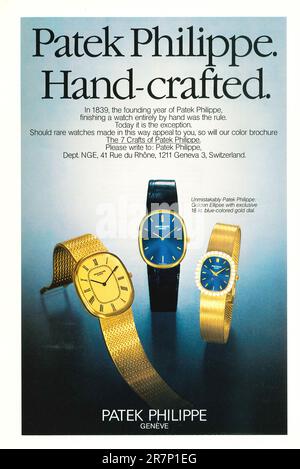 1979 Patek Philippe Golden Ellipse mit 18 kt. Blaues goldfarbenes Zifferblatt mit Uhrenaufdruck. Handgefertigte Kampagne von Patek-Philippe Stockfoto