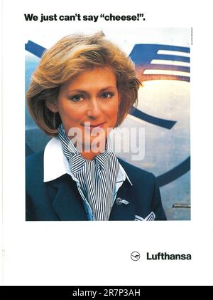 Lufthansa-Werbung in einer Zeitschrift 1988 Stockfoto