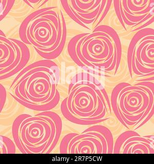 Rosafarbenes Kunstvektorherz, Rosenmuster. Nahtloses Blumenmuster im Hintergrund. Stoffstruktur. Blumendesign im Vintage-Stil. Hübsche Tapete. Romantisches Auto... Stock Vektor