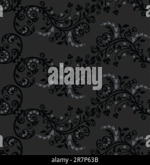 Nahtloses Blattmuster in Schwarz und Silber. Dieses Bild ist eine Vektordarstellung. Stock Vektor