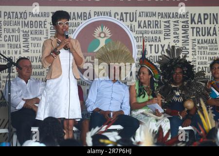 Salvador, Brasilien. 16. Juni 2023. 5. Auflage des Terra Livre Bahia-Camps, in Anwesenheit von Gouverneur Jerônimo Rodrigues, heute Freitag Nachmittag (16), im Außenbereich der Legislativversammlung von Bahia (Alba) in Salvador (BA). Kredit: Mauro Akin Nassor/FotoArena/Alamy Live News Stockfoto