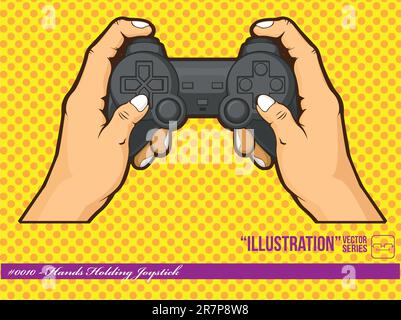 Ein Vektor von Händen, der einen Joystick hält und den Lebensstil von Kindern repräsentiert, die heutzutage oft mit ihrer Konsole spielen. Verfügbar als Vektor in ... Stock Vektor