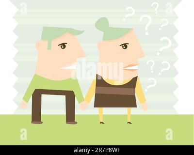 Eine ältere Frau verwirrt sich, wenn ihr Mann ihre Hand hält. Dies könnte bei Alzheimer oder Demenz verwendet werden. Stock Vektor