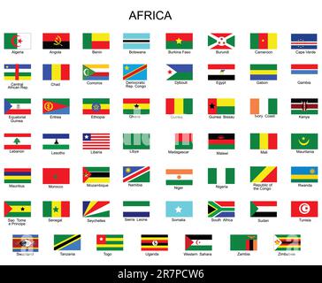 Liste aller Flaggen afrikanischer Länder Stock Vektor