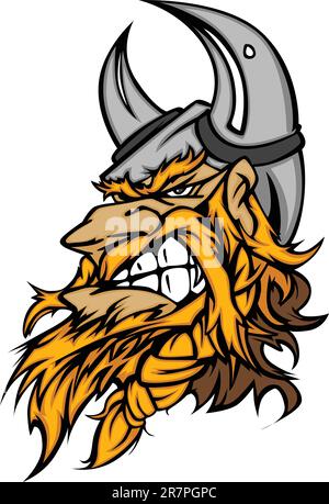 Viking Norseman Head mit Helm Grafik-Maskottchen-Vektorbild Stock Vektor