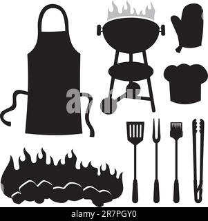 Ein Satz von Barbecue-Silhouetten-Symbolen, isoliert auf weißem Hintergrund. Stock Vektor