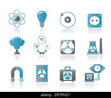 Atom- und Kernenergie Symbole - Vektor Icon Set Stock Vektor