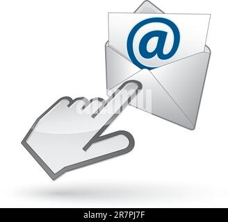 Symbol des linken Cursors auf dem E-Mail-Umschlag mit Schatten auf weißem Hintergrund Stock Vektor