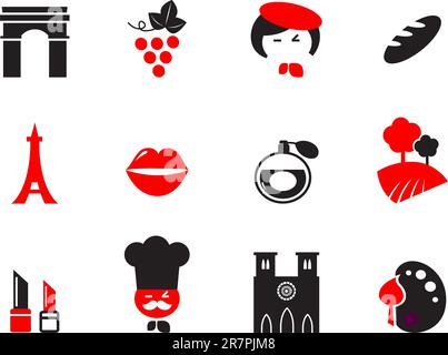 Ikonenset und Designelemente mit französischen und Pariser Themen. Vektor-Cartoon. Stock Vektor