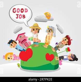 Cartoon-Leute arbeiten mit einem nahtlosen Muster Stock Vektor