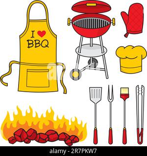 Eine Reihe von Barbecue-Symbolen, isoliert auf weißem Hintergrund. Stock Vektor