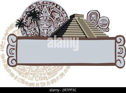 Illustrationen mit Maya-Pyramide und antiken Glyphen Stock Vektor