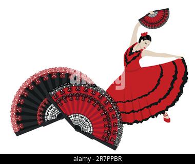 Illustration einer Flamenco-Tänzerin mit spanischen Fans Stock Vektor