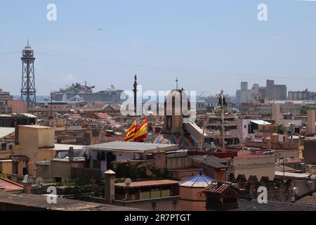 Barcelona, Spanien, die Skyline der Altstadt von den Dächern der alten Kathedrale Stockfoto