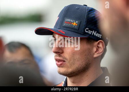 Montreal, Kanada. 15. Juni 2023. CIRCUIT GILLES VILLENEUVE, KANADA - 15. JUNI: Max Verstappen, Red Bull Racing RB19 während des kanadischen Grand Prix am Circuit Gilles Villeneuve am Donnerstag, 15. Juni 2023 in Montréal, Kanada. (Foto: Michael Potts/BSR Agency) Kredit: BSR Agency/Alamy Live News Stockfoto