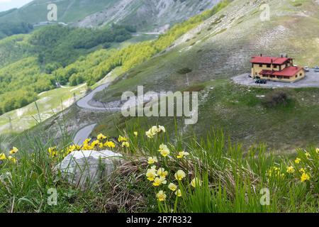 Angelo Sebastiani Zufluchtsort (Rifugio CAI Angelo Sebastiani), ein alpiner Zufluchtsort in den Abruzzi Apennines am Mount Terminillo, Latium, Italien, Europa Stockfoto