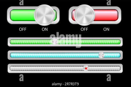Webelemente – ein- und Ausschalter und Schieberegler in verschiedenen Farben Stock Vektor