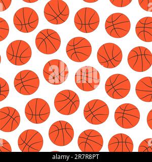 Nahtloses Basketballmuster – fallendes Design. Wiederholbarer Spielhintergrund mit Spielbällen. Trendiger, sportlicher, endloser Aufdruck. Vektordarstellung. Stockfoto