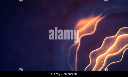 Blaue und orangefarbene Beleuchtung begeistern leidenschaftliche, sanfte Formen – abstraktes 3D-Rendering Stockfoto