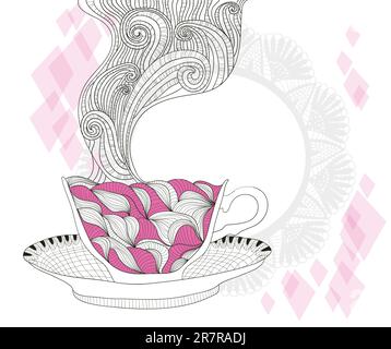 Kaffee und Tee-Becher mit abstrakten Doodle Muster. Tasse-Hintergrund. In der schönen Tasse Heißgetränk. Stock Vektor