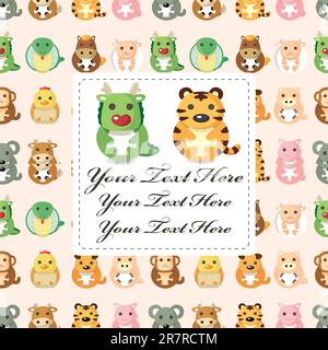 12 Tier, chinesische Zodiac Tierkarte Stock Vektor