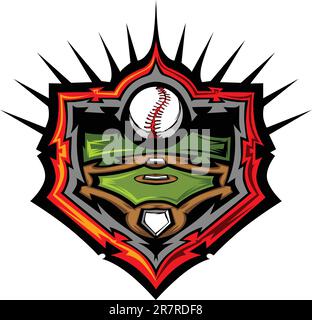 Grafikvektorvorlage für Baseball und Baseballfeld Stock Vektor