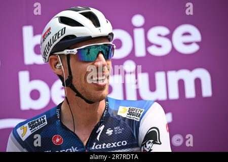 Durbuy, Belgien. 17. Juni 2023. Belgischer Tim Declercq von Soudal Quick-Step, abgebildet zu Beginn der 4. Etappe des Radrennens Baloise Belgium Tour, von und nach Durbuy (172, 6 km) am Samstag, den 17. Juni 2023. BELGA FOTO DAVID STOCKMAN Kredit: Belga News Agency/Alamy Live News Stockfoto