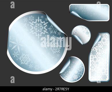 Vektor White Christmas Etiketten und Aufkleber mit Schneeflocken Muster Stock Vektor