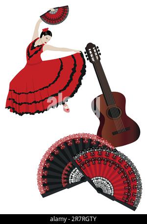 Illustration einer Flamenco-Tänzerin mit spanischen Fans Stock Vektor