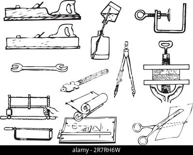 Werkzeuge für verschiedene Arbeiten in der Werkstatt. Vektordarstellung eines EPS-Formats. Stock Vektor