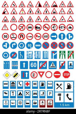 Straße Zeichen Symbole. Verkehrszeichen. Vektor-illustration Stock Vektor