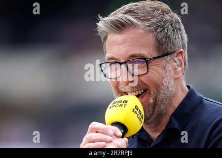 BBC Sport-Moderator Mark Chapman vor dem Viertelfinale des Betfred Challenge Cup im MKM Stadium, Kingston upon Hull. Foto: Samstag, 17. Juni 2023. Stockfoto