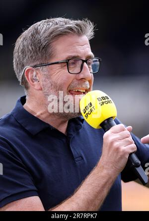 BBC Sport-Moderator Mark Chapman vor dem Viertelfinale des Betfred Challenge Cup im MKM Stadium, Kingston upon Hull. Foto: Samstag, 17. Juni 2023. Stockfoto