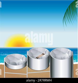 Vektor-Illustration der drei Varianten der Steel Pan Trommeln am Strand in Trinidad und Tobago erfunden. Stock Vektor