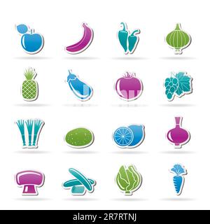 Verschiedene Arten von Obst und Gemüse die Symbole - Vektor Icon Set Stock Vektor