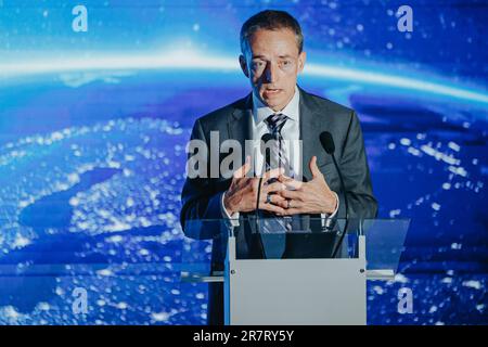 Breslau, Breslau, Polen. 16. Juni 2023. Am 16. Juni gab Premierminister Mateusz Morawiecki in Breslau die Eröffnung einer Intel-Fabrik bekannt. An der Konferenz nahmen auch Intel CEO Pat Gelsinger und US-Botschafter Mark Brzezinski Teil. In Bild: Pat Gelsinger (Kreditbild: © Krzysztof Zatycki/ZUMA Press Wire) NUR REDAKTIONELLE VERWENDUNG! Nicht für den kommerziellen GEBRAUCH! Stockfoto