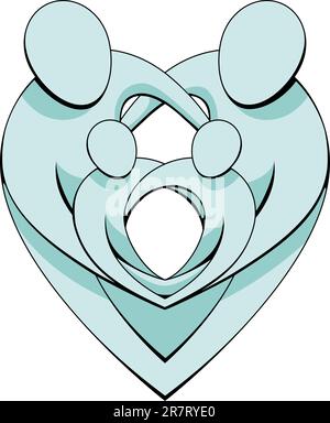 Eine Abbildung von einer liebevollen Familie halten einander schützend bilden ineinandergreifende Herzformen. Stock Vektor