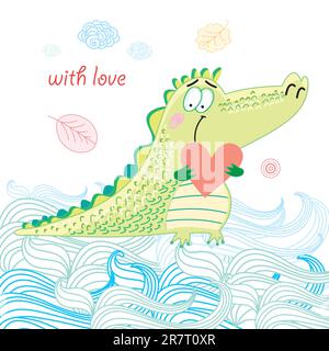 Grußkarte mit einem schwulen Liebeskrokodil Stock Vektor