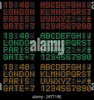 Satz von Buchstaben und Symbolen, rotes, grünes und gelbes schleichendes Buchstaben-Alphabet Stock Vektor