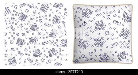 Quadratisches dekoratives Kissen, Schlafzimmerzubehör dekoriert saftige Trauben mit Blättern und Tendrils. Vektorschmuck für die Gestaltung von Plakaten und Printi Stock Vektor