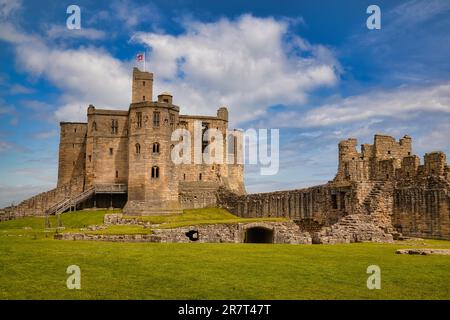 Warkworth Castle, Northumberland, England, Großbritannien Stockfoto